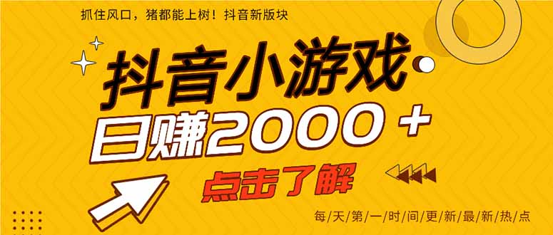 (14319期)抖音小游戏,最新风口项目,亲测单游戏2000+感兴趣点击了解。-亮剑学堂